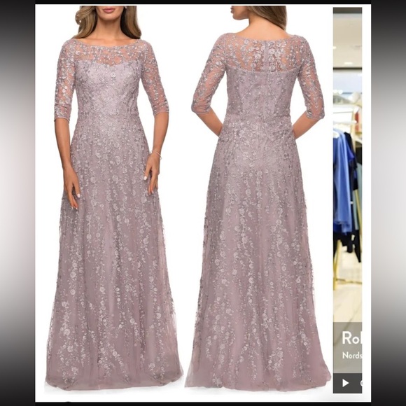 La Femme - Floral Lace A-Line Mother of the Bride Dress - Picture 3 of 16